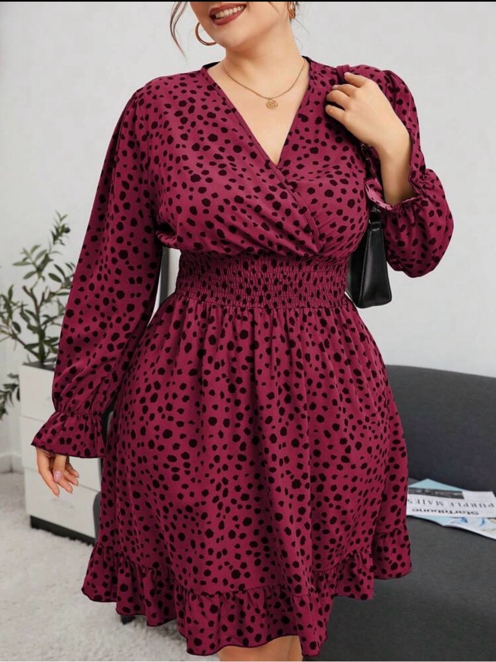 SHEIN Berry/wine and Black Leopard Print Curve Top